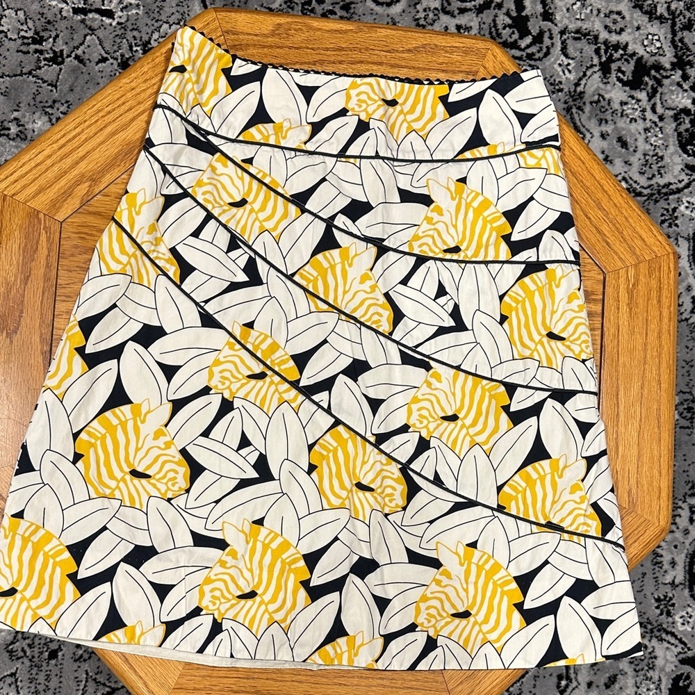 *ODILLE* Anthropologie Yellow x Black Floral Cotton A-Line Skirt Size 2 - Picture 7 of 7
